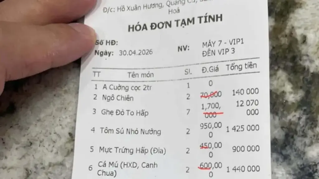 Làm rõ vụ hóa đơn 7 kg ghẹ đỏ giá hơn 12 triệu đồng ở Sầm Sơn