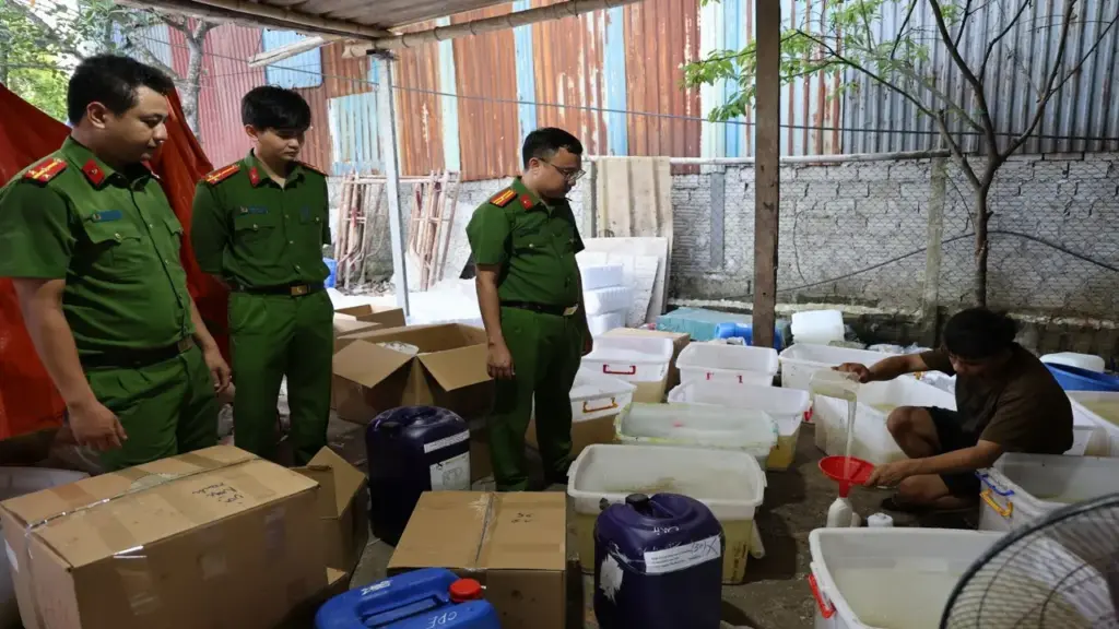 Dùng hóa chất pha chế thành sữa tắm, dầu gội giả thương hiệu nổi tiếng